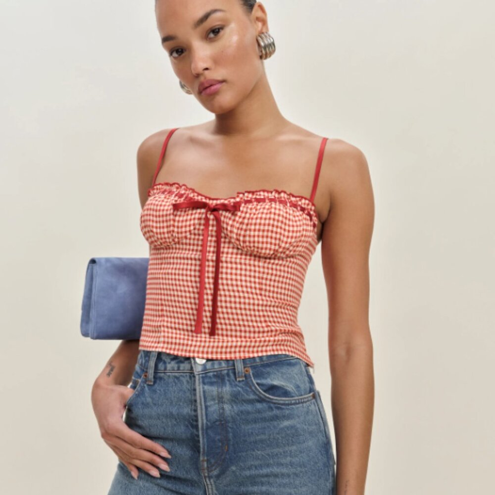 Reformation Andrea Top NWT - Strawberry Check
